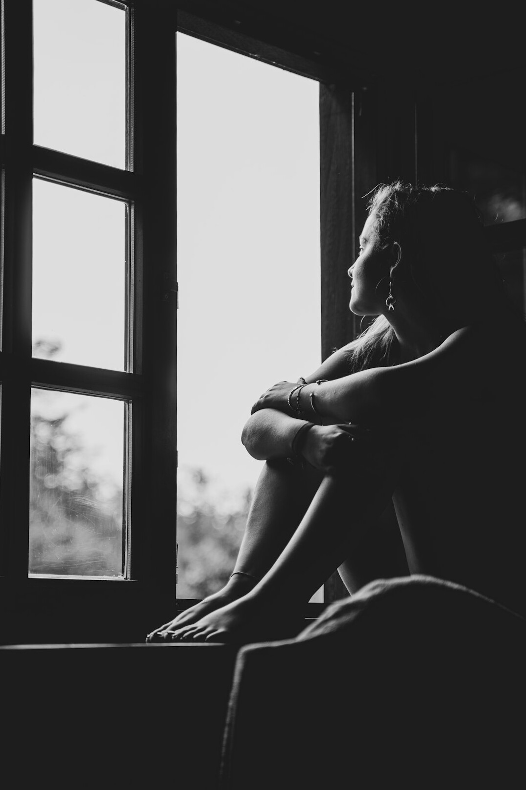 person thinking alone